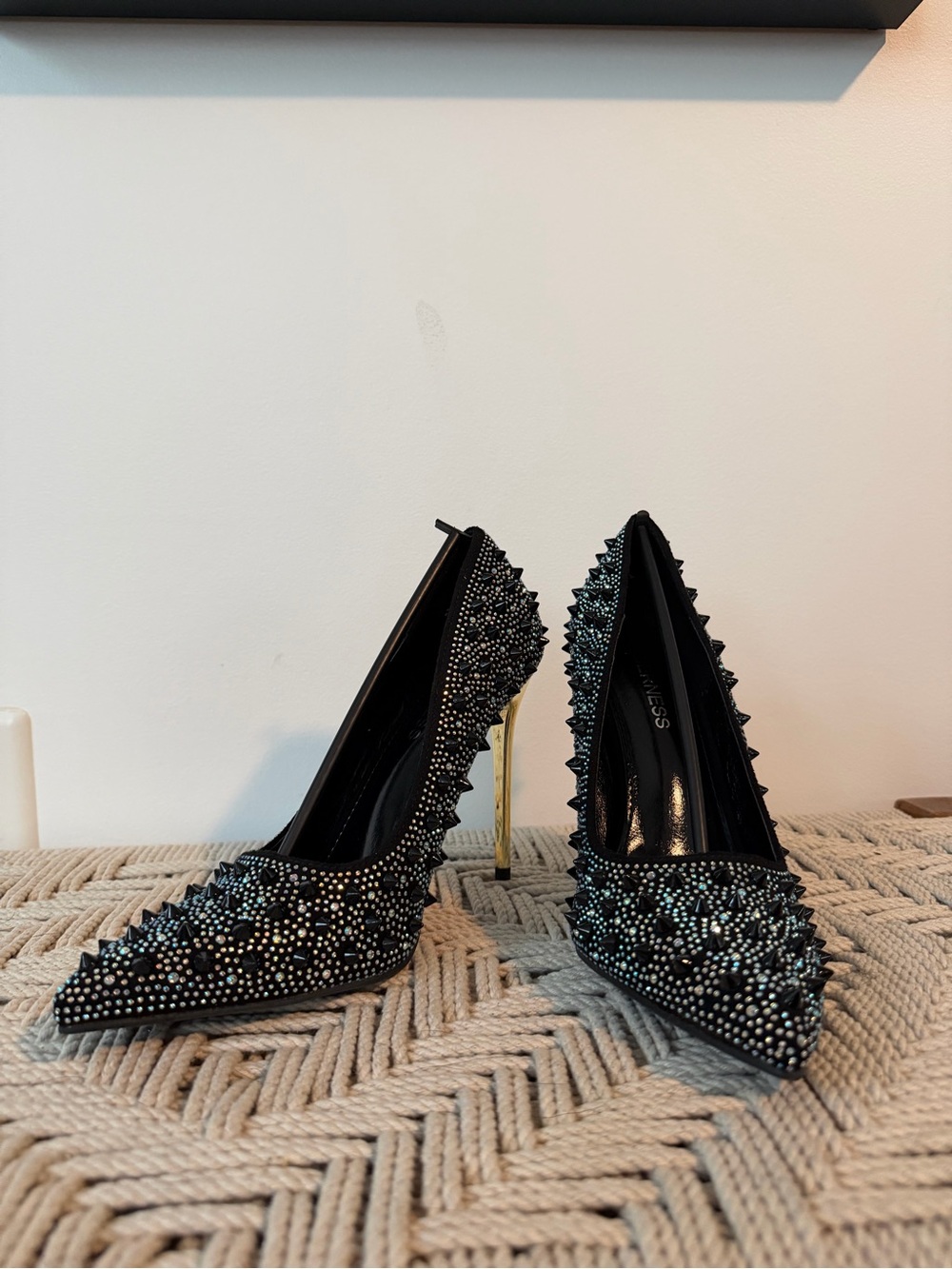 Studded Black Crystal Pointed-Toe Stiletto Heels